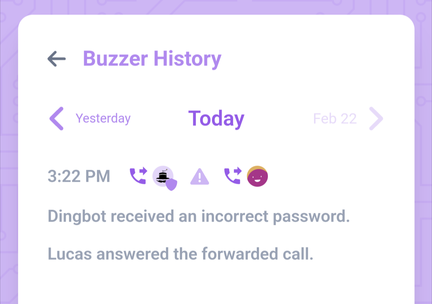 History for entry code password