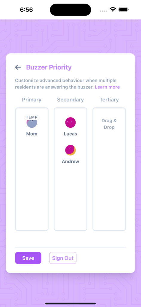 A screenshot showing an example of the buzzer priority screen