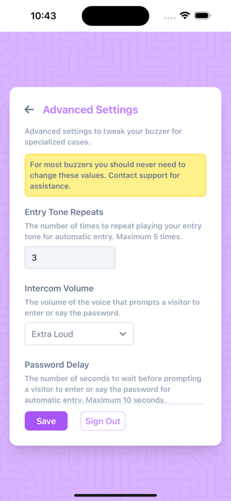 An in app screenshot showing the advanced settings screen.