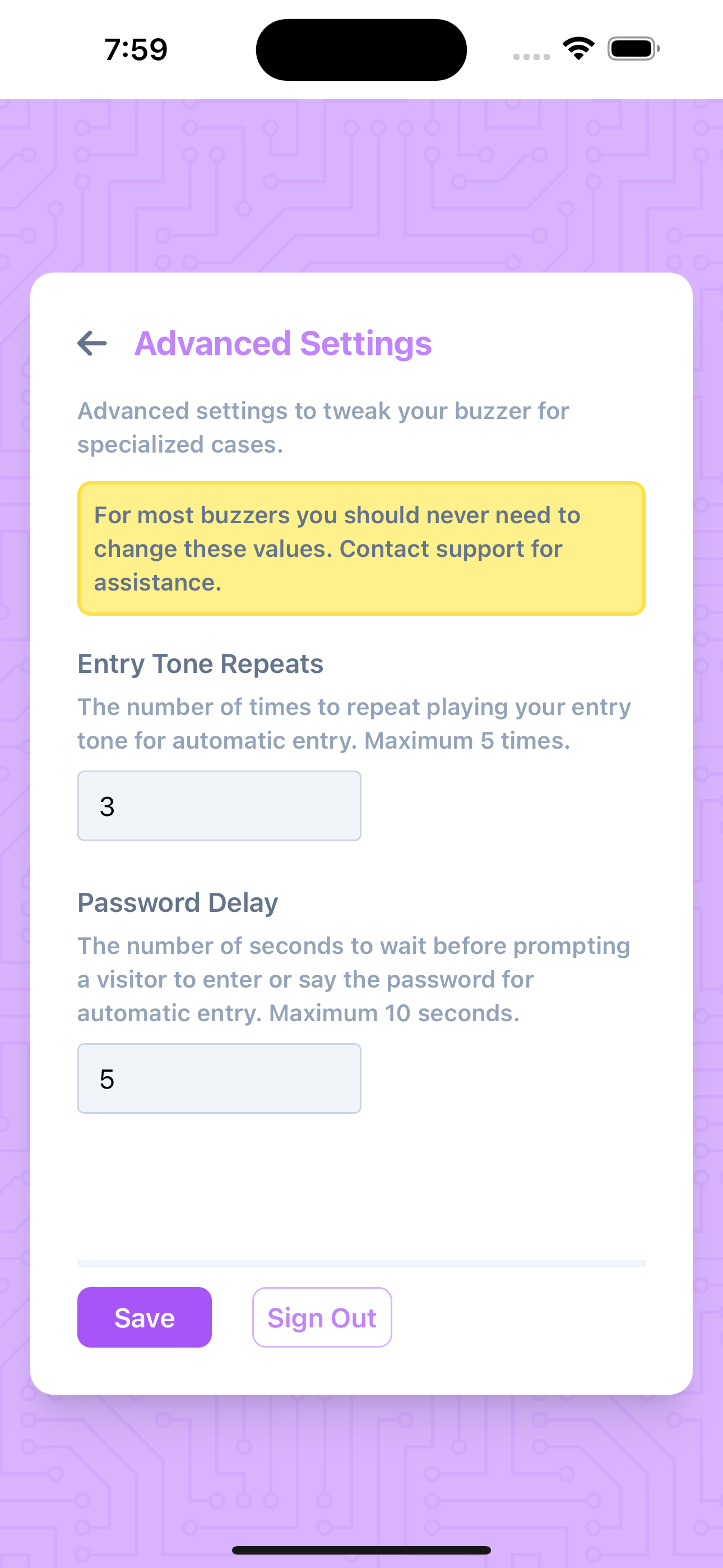 An in app screenshot showing the advanced settings screen.