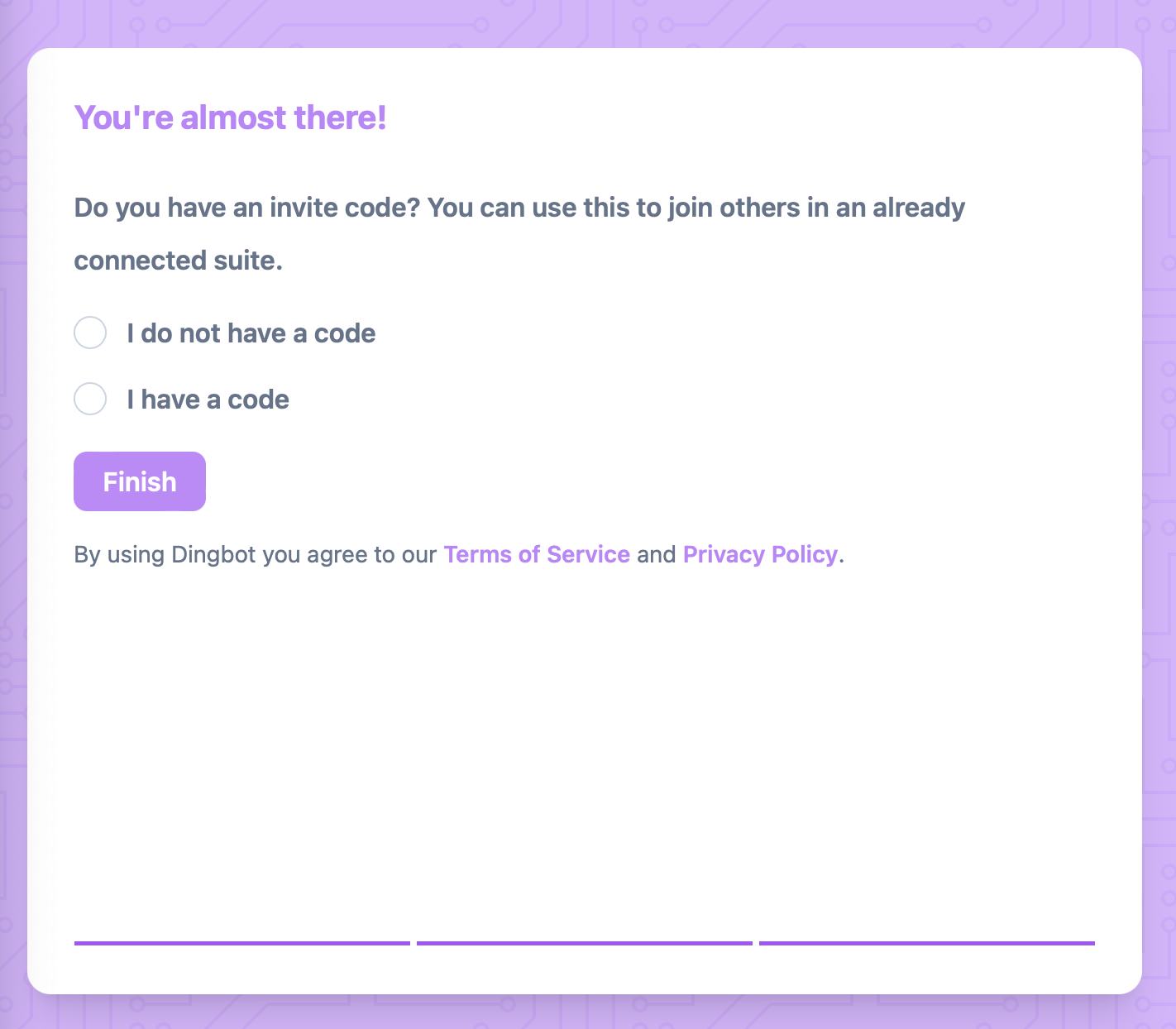 Screenshot showing entering a suite invite code