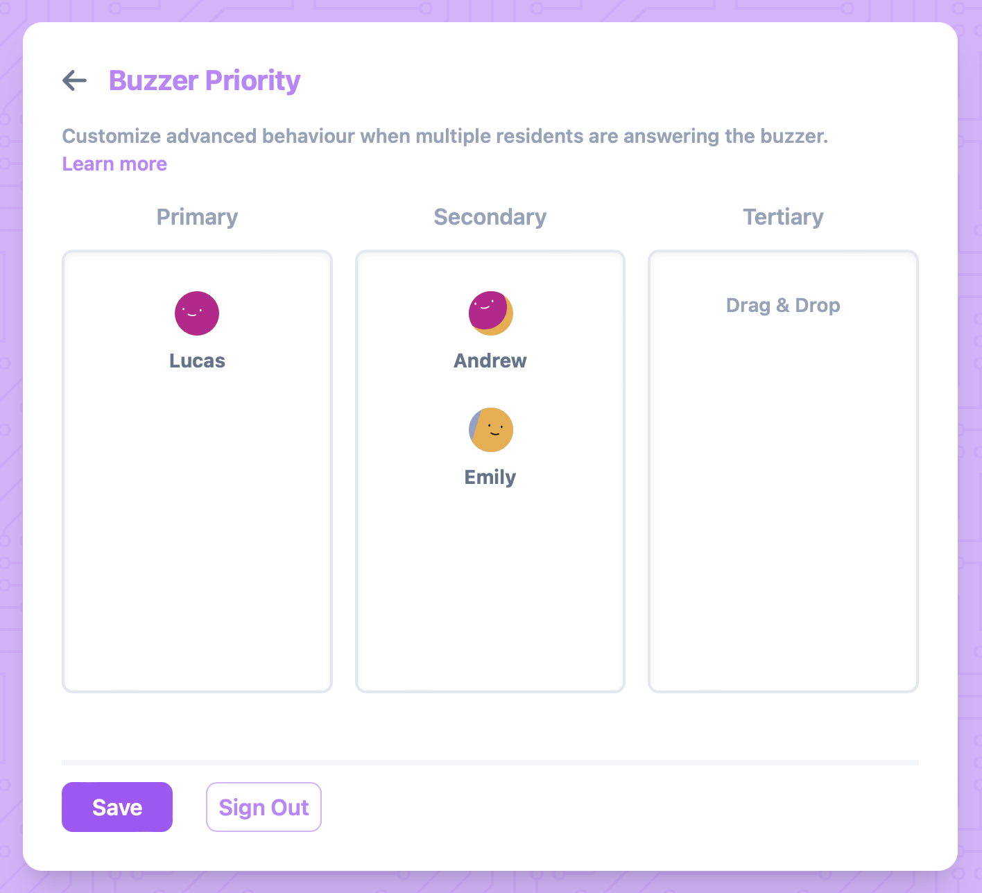 Screenshot showing the buzzer priority screen